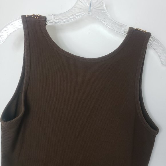 STO Women's Chocolate Sequined Scoop Neck Cotton Shell Shirt Blouse Tank Top - Picture 7 of 11